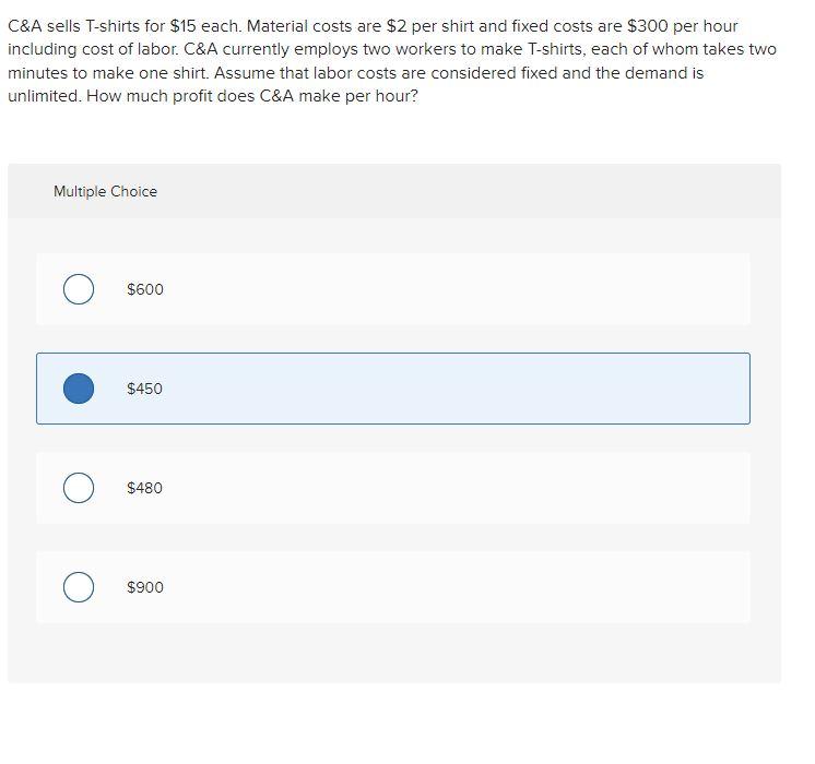 C&A sells T-shirts for $15 each. Material costs