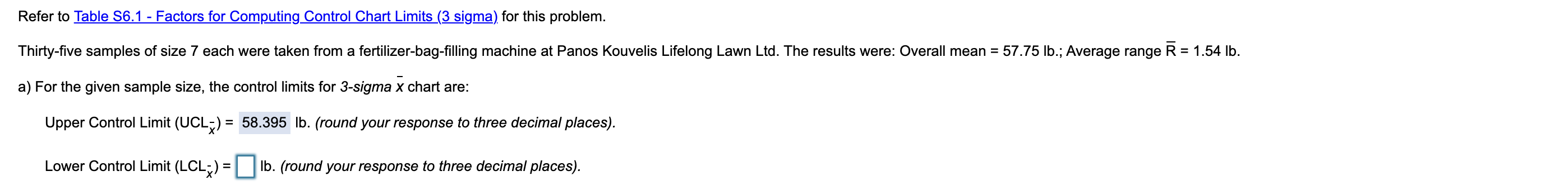 Refer to Table 56.1 - Factors for Computing