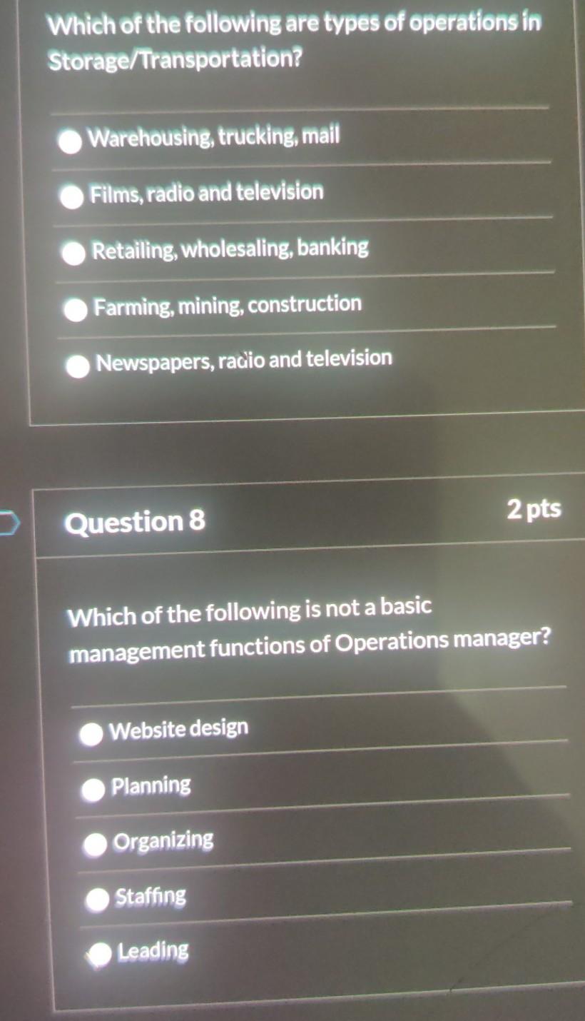 Which of the following are types of operations in