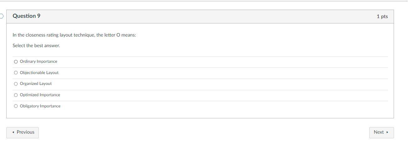 Question 9 1 pts In the closeness rating layout