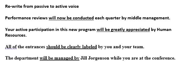 Re-write from passive to active voice Performance