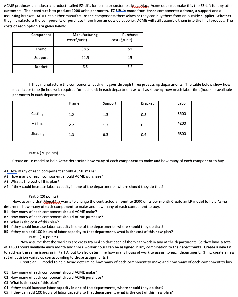 ACME produces an industrial product, called