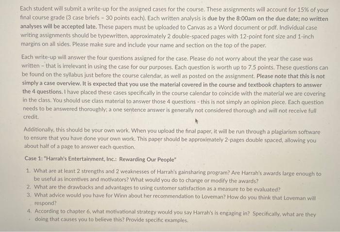 Each student will submit a write-up for the