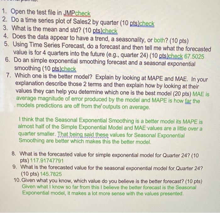 1. Open the test file in JMP check 2. Do a time