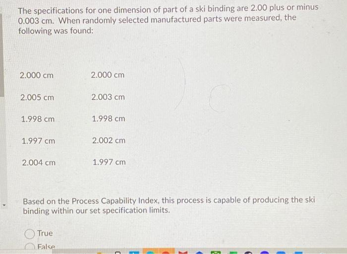 The specifications for one dimension of part of a