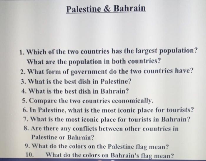 Palestine & Bahrain 1. Which of the two countries