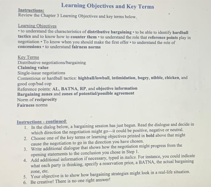 Learning Objectives and Key Terms Instructions: