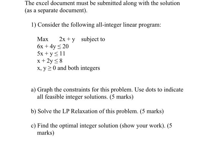 The excel document must be submitted along with
