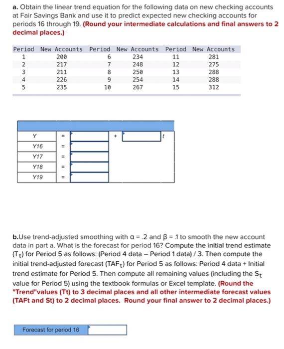 a. Obtain the linear trend equation for the