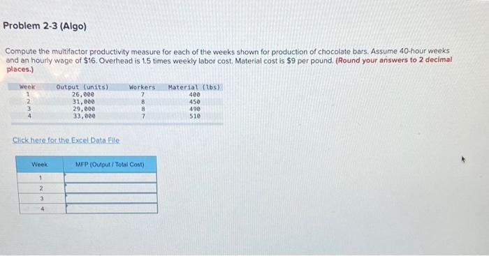 Problem 2-3 (Algo) Compute the multifactor