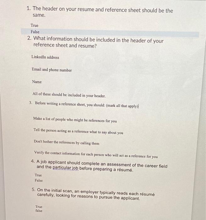 1. The header on your resume and reference sheet