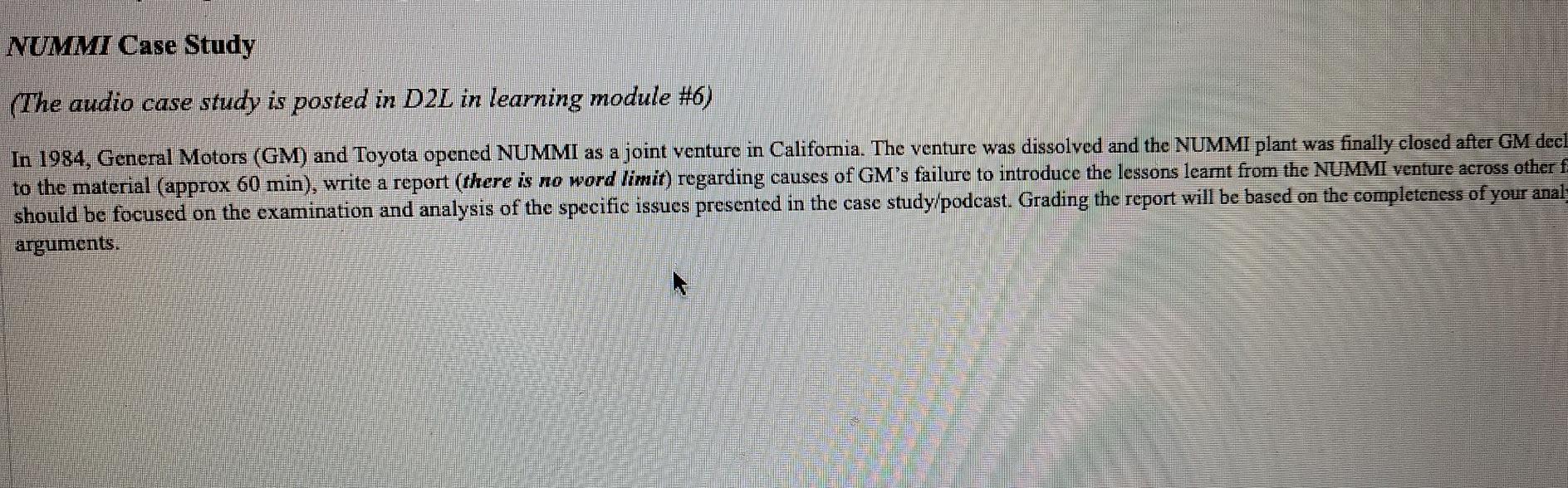 NUMMI Case Study (The audio case study is posted