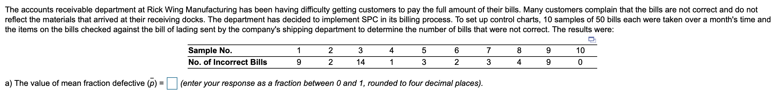 I also need UCLp and LCLp The accounts receivable