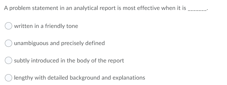 A problem statement in an analytical report is