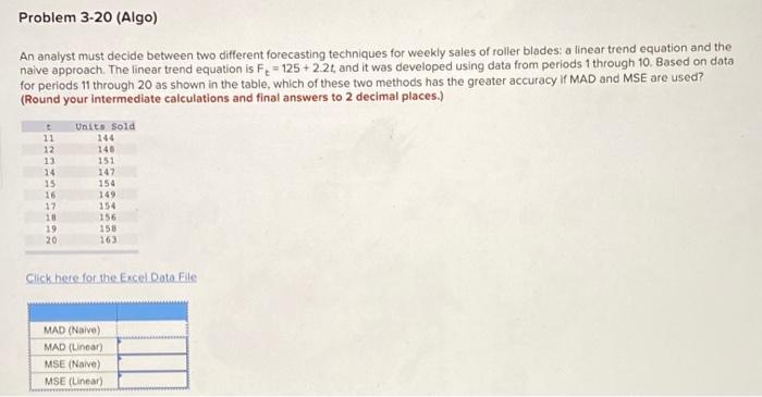 answer all pls Problem 3-20 (Algo) An analyst