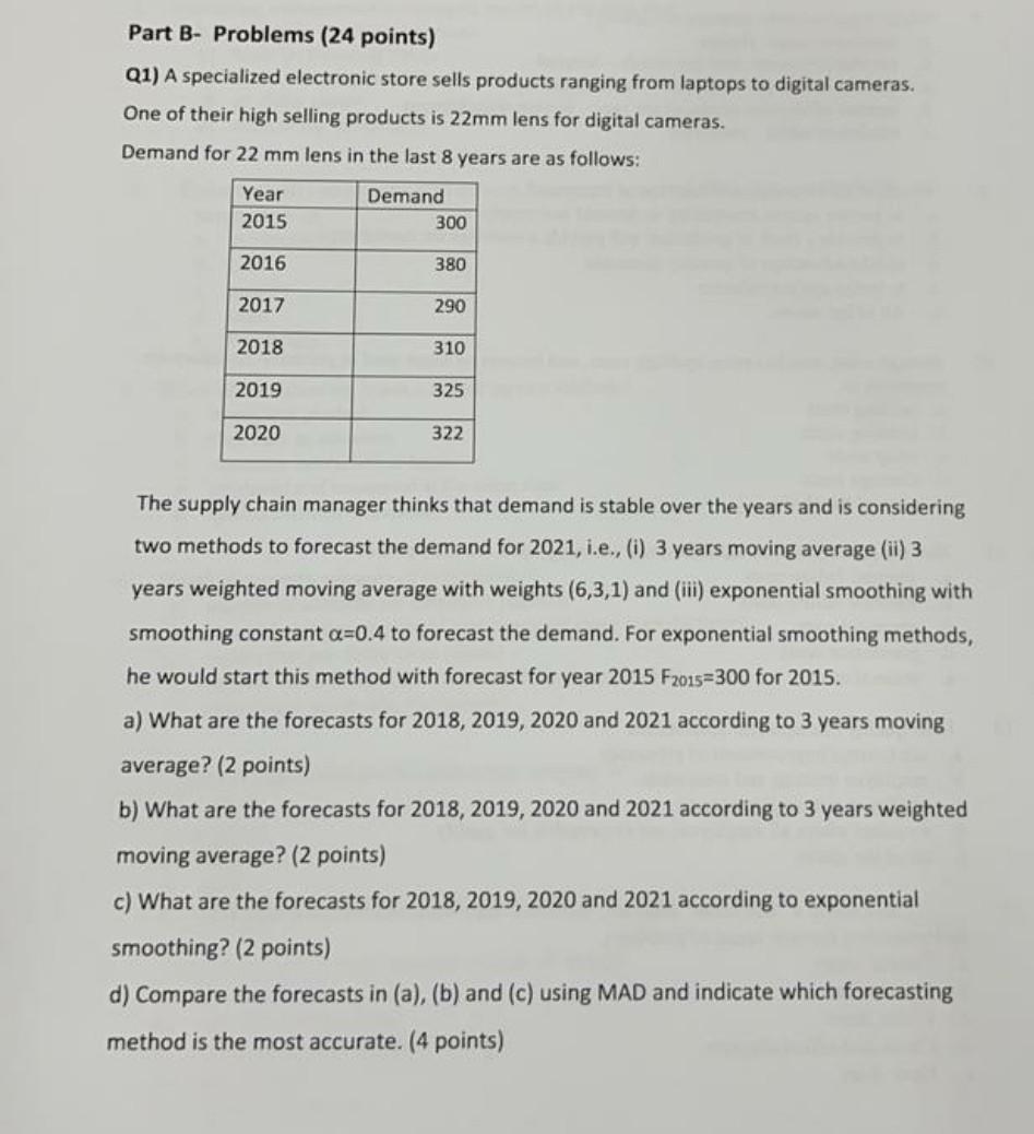 Part B- Problems (24 points) Q1) A specialized