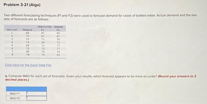answer all pls Problem 3-21 (Algo) Two different