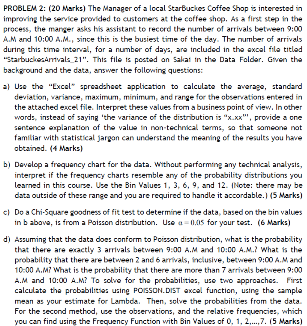 PROBLEM 2: (20 Marks) The Manager of a local