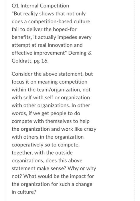 Q1 Internal Competition "But reality shows that