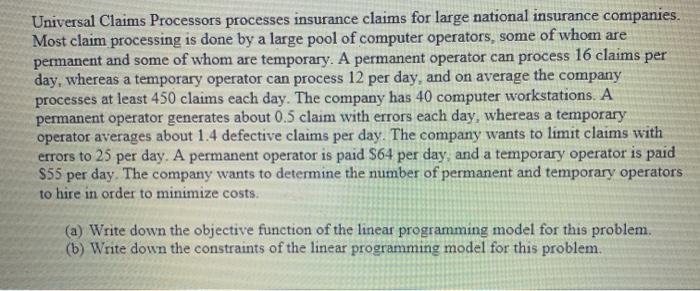 please show work Universal Claims Processors