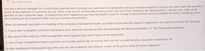 New 19116 AM You are a service manager for a