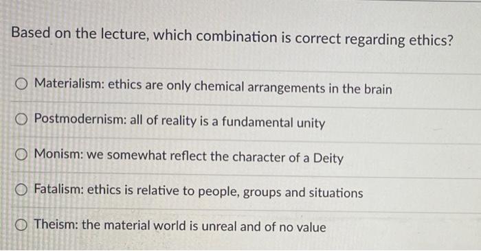 Based on the lecture, which combination is