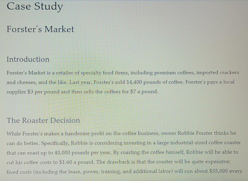 Case Study Forster's Market Introduction