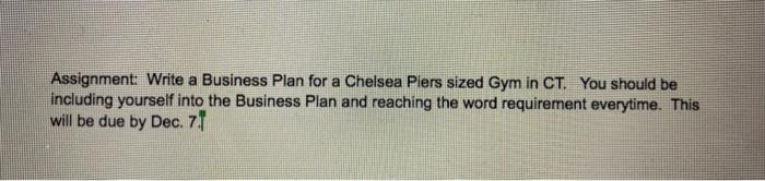 Assignment: Write a Business Plan for a Chelsea