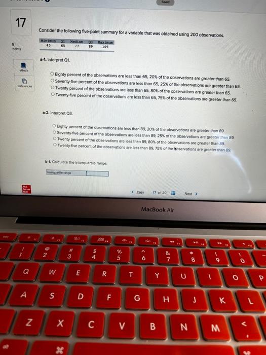 17 Consider the following five-point summary for