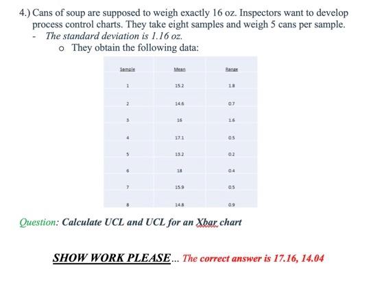 4.) Cans of soup are supposed to weigh exactly 16