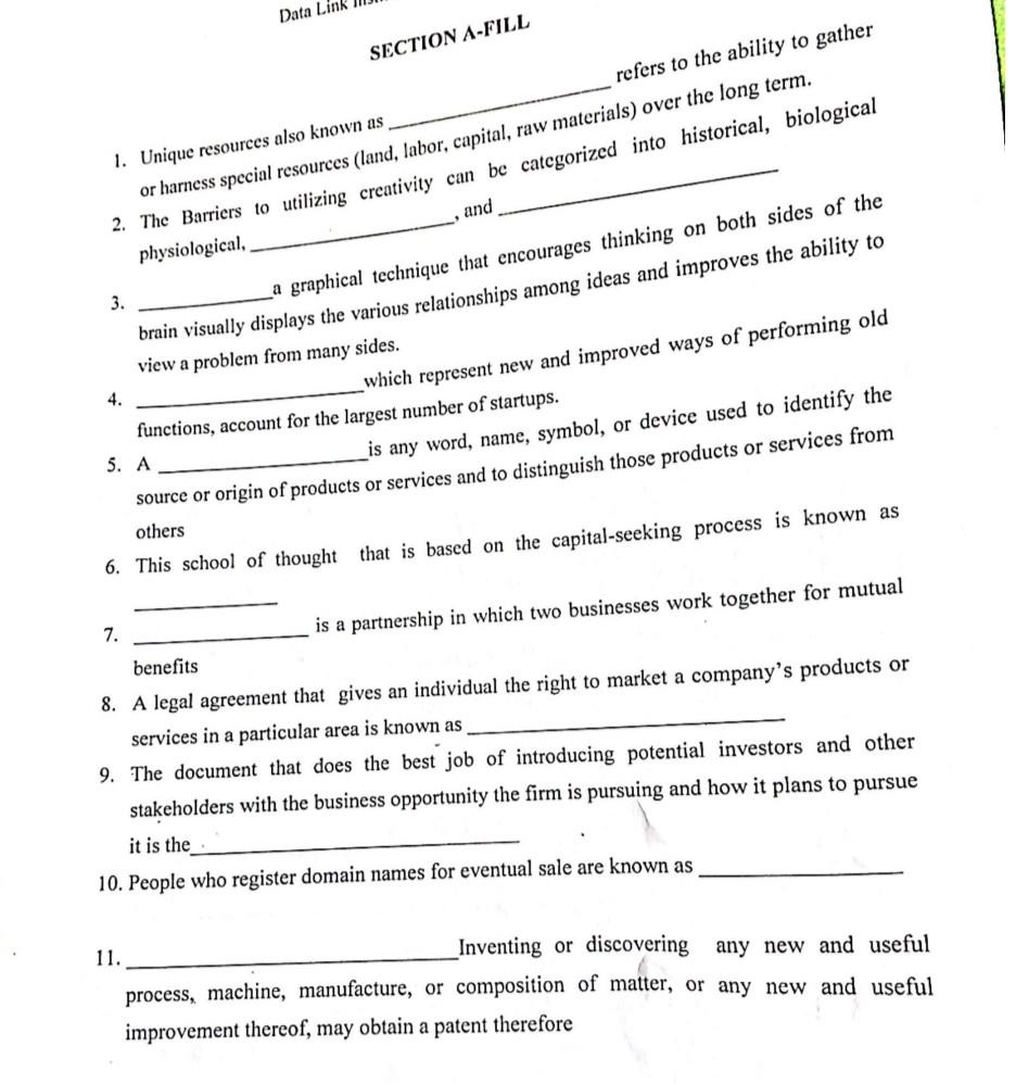 Data Link SECTION A-FILL 1. Unique resources also