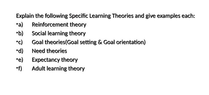 Explain the following Specific Learning Theories