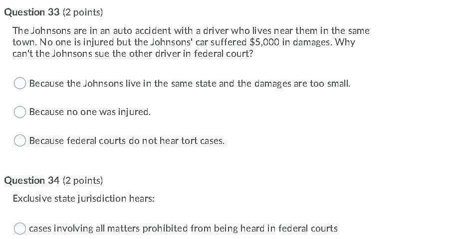Question 33 (2 points) The Johnsons are in an