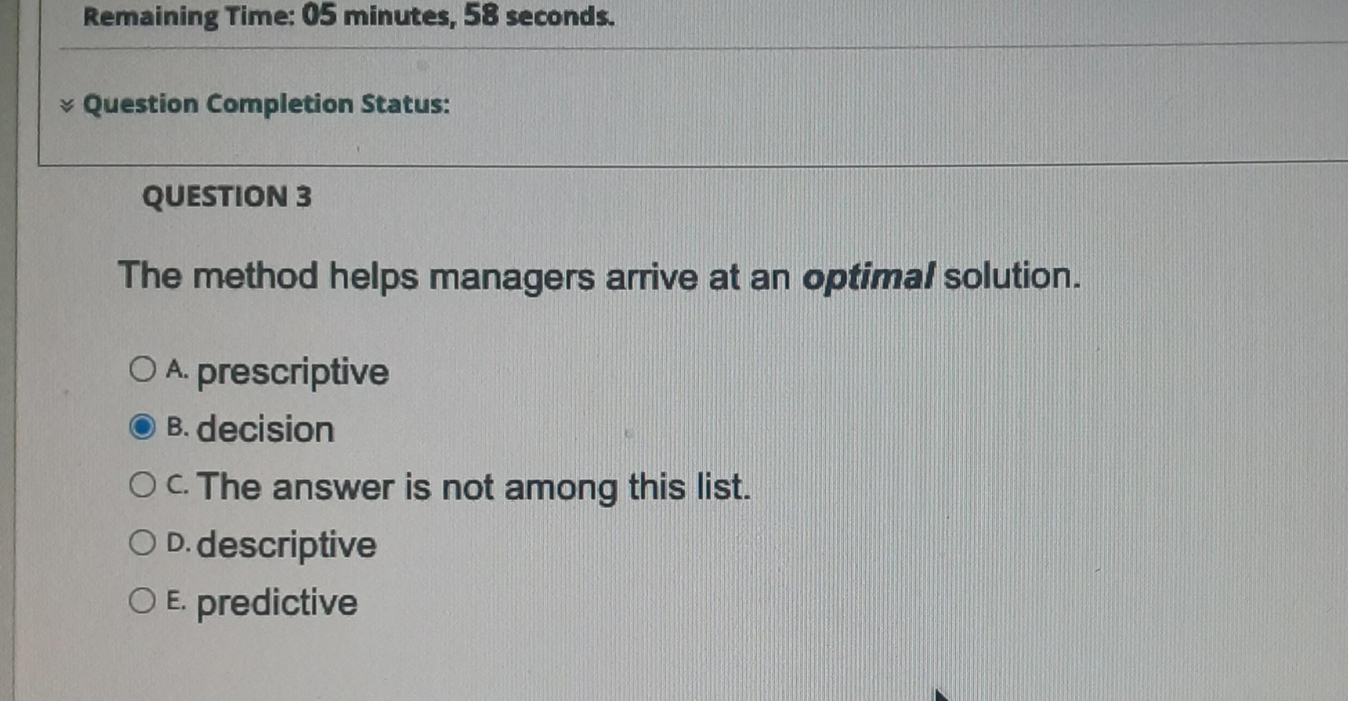 Remaining Time: 05 minutes, 58 seconds. Question