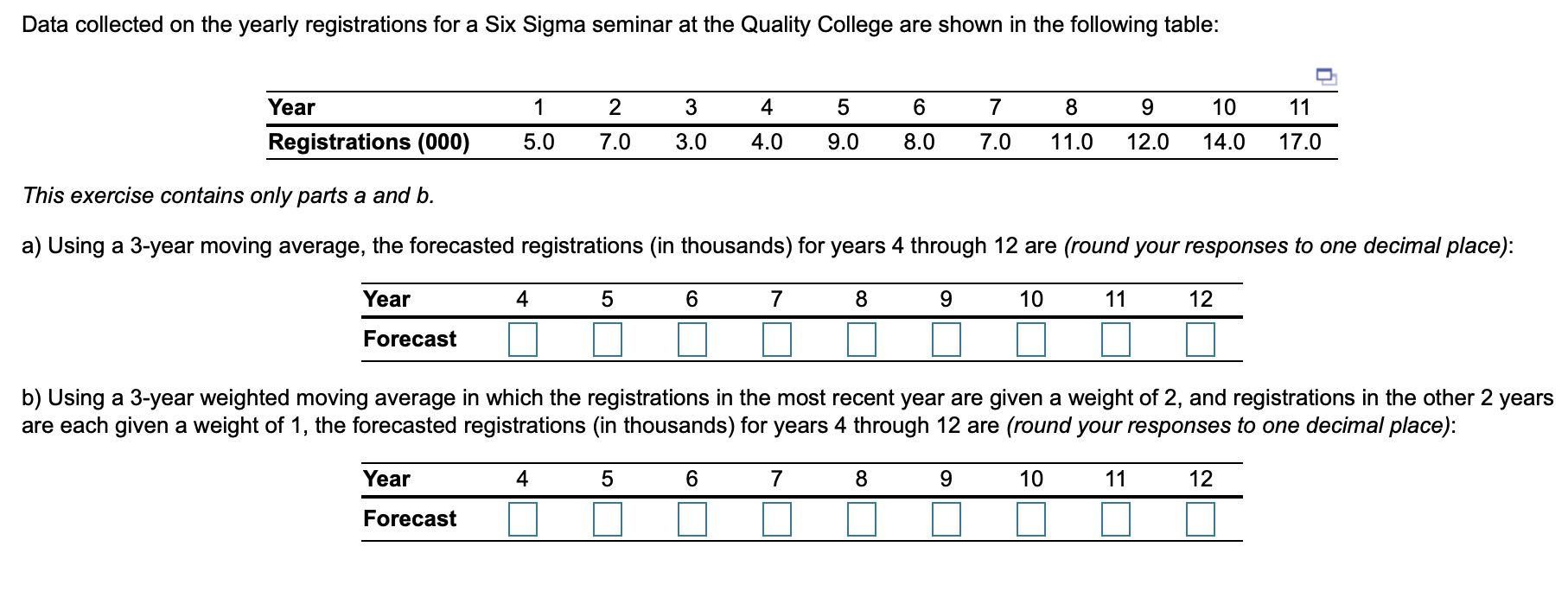 Data collected on the yearly registrations for a
