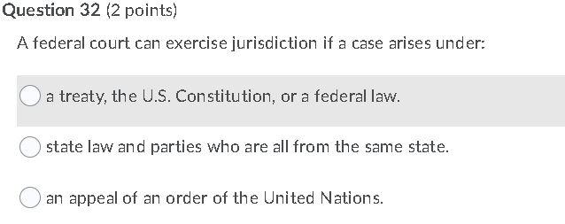 Question 29 (2 points) A long arm statute allows