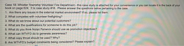 answer 1-8 Case 18: Whistler Township Volunteer