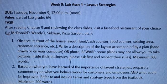 Week 9: Lab Assn 4 - Layout Strategies DUE: