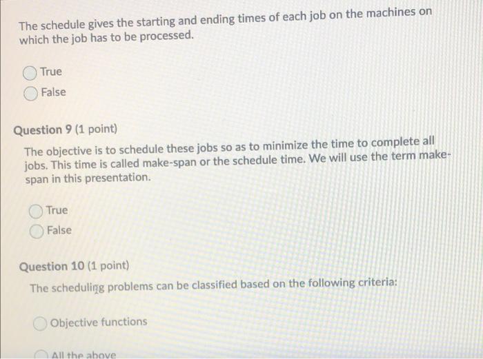 The schedule gives the starting and ending times