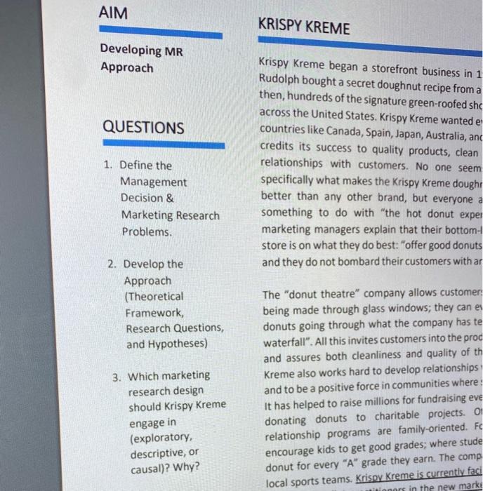 AIM KRISPY KREME Developing MR Approach QUESTIONS
