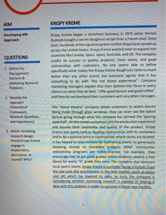 AIM KRISPY KREME Developing MR Approach QUESTIONS