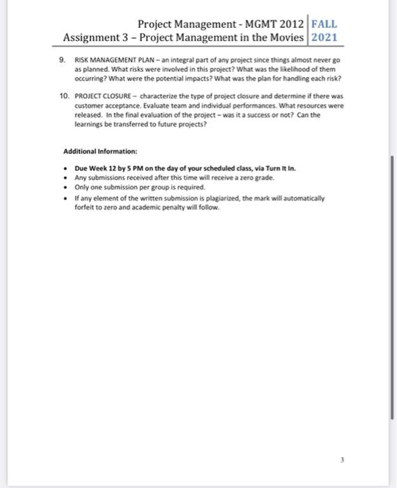 please do it asap Project Management - MGMT 2012