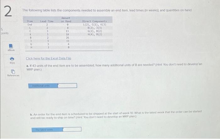 2 The following table lists the components needed
