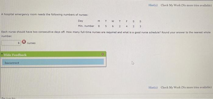 please help solve Hints) Check My Work (No more