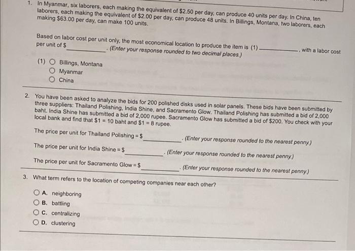 1. In Myanmar, six laborers, each making the
