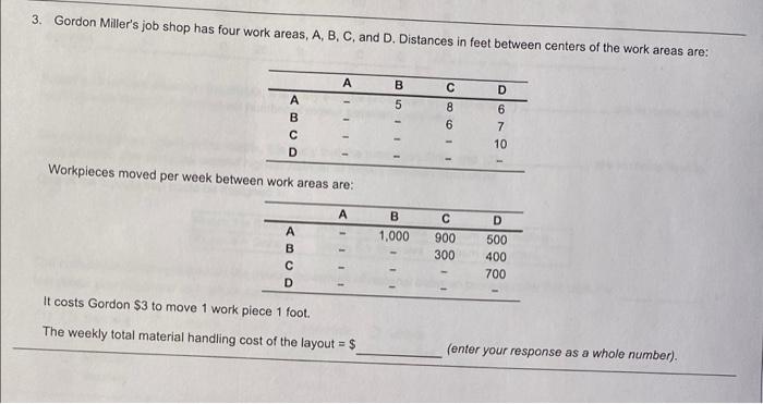 3. Gordon Miller's job shop has four work areas,