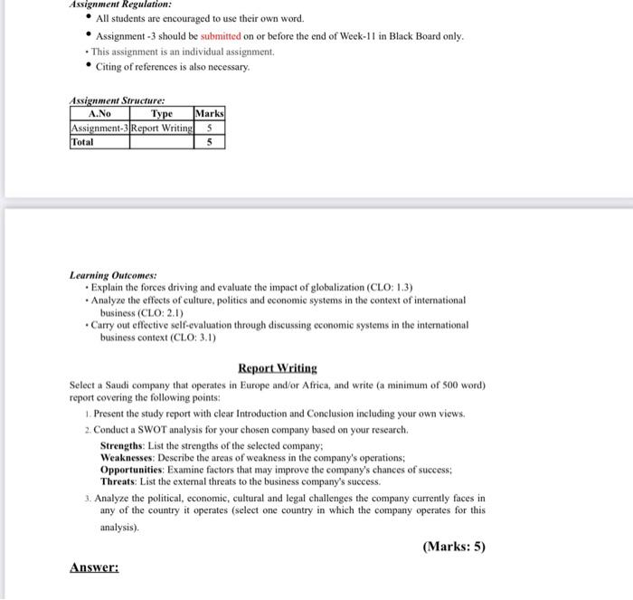 Assignment Regulation: All students are