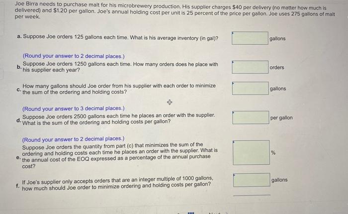 Joe Birra needs to purchase malt for his