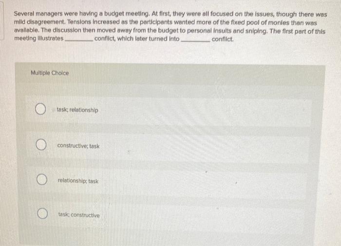 Several managers were having a budget meeting. At