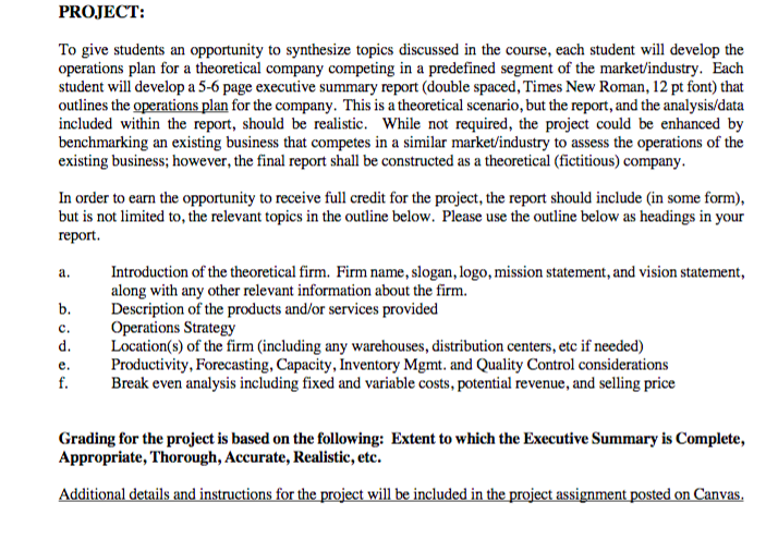 PROJECT: To give students an opportunity to